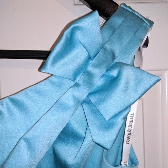 Davids Bridal OneShoulder Ocean Blue Satin Dress - Picture 3 of 4
